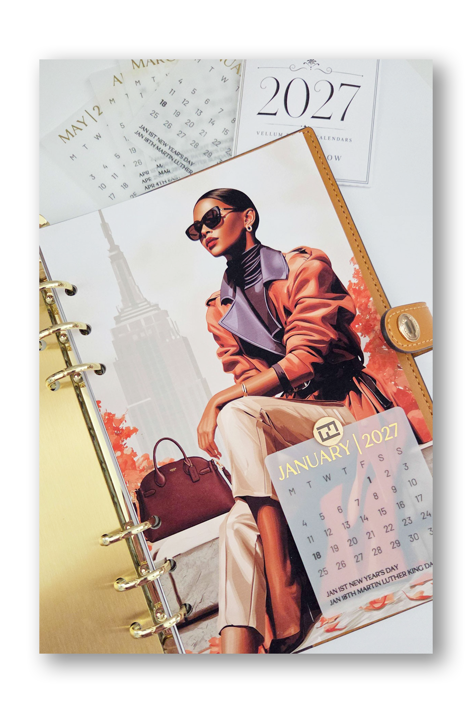 Foiled Vellum Pocket Calendar Cards (12 months) Gold Foil 2027