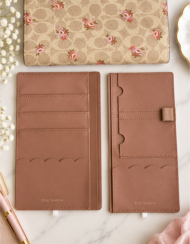 Salmon Color PU Leather Notebook Adhesive Pocket set (Floral Signature Notebook)
