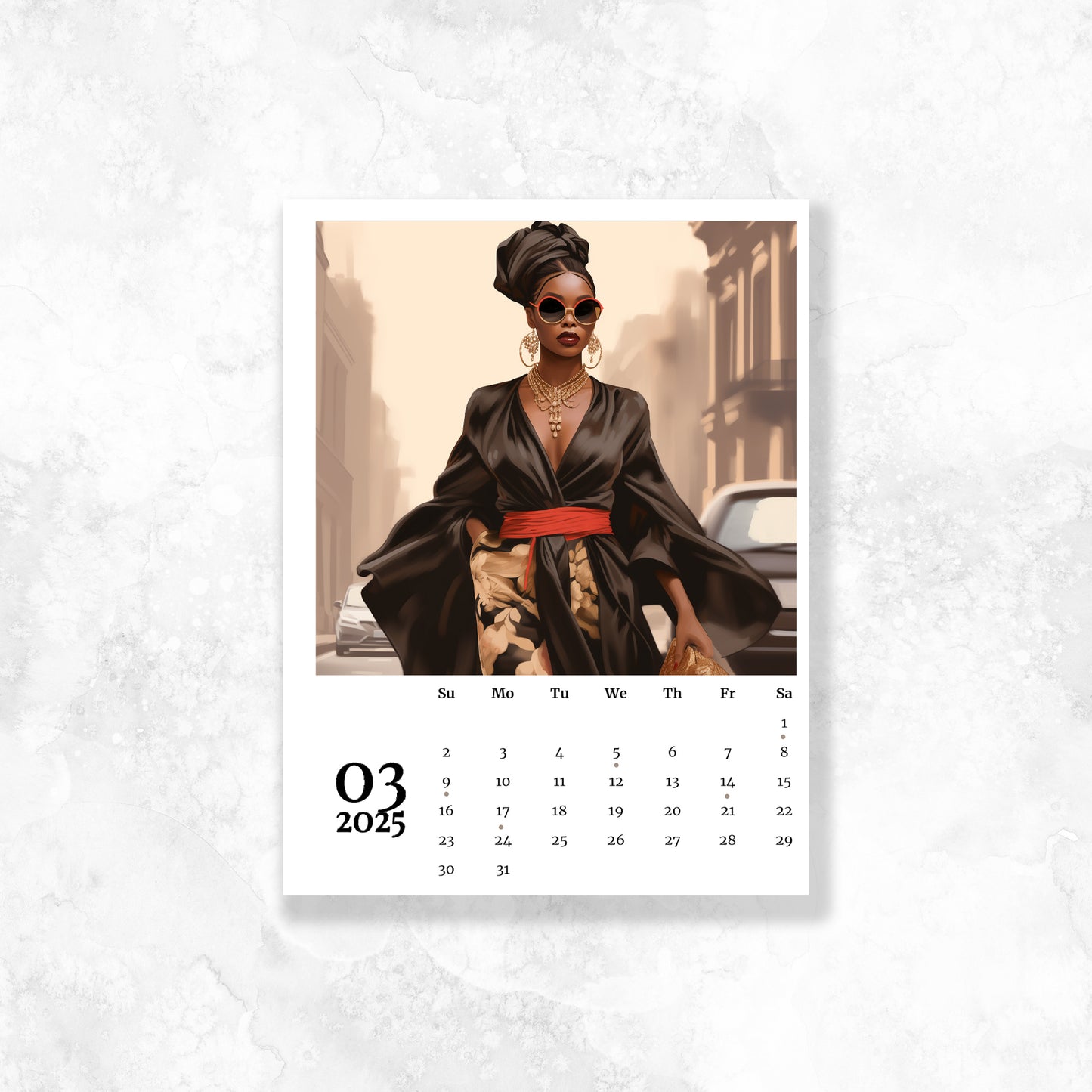 Mar Calendar Dashboard (Gold Foil Only) 2025