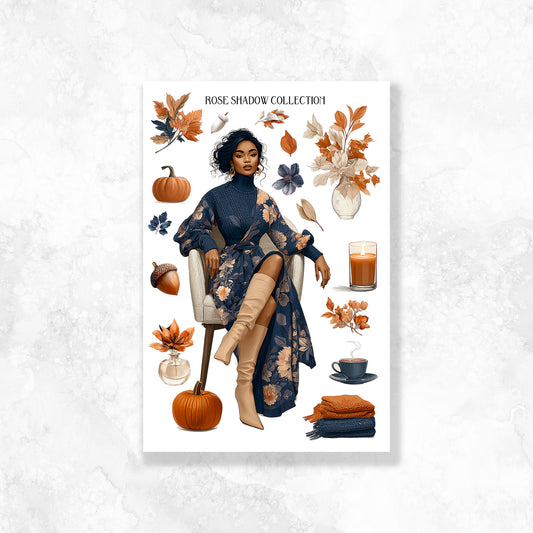 Black Girl Sitting Autumn In Vague Journaling Sheets VOL 50