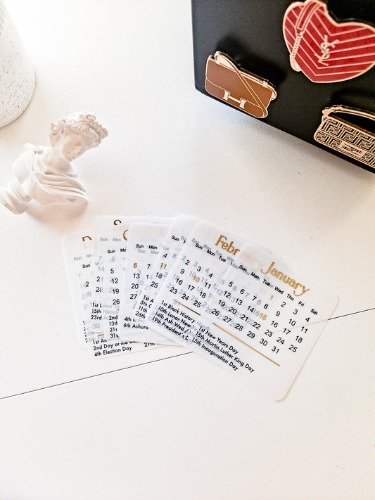 Foiled Vellum Pocket Calendar Cards (12 months) Gold Foil 2026