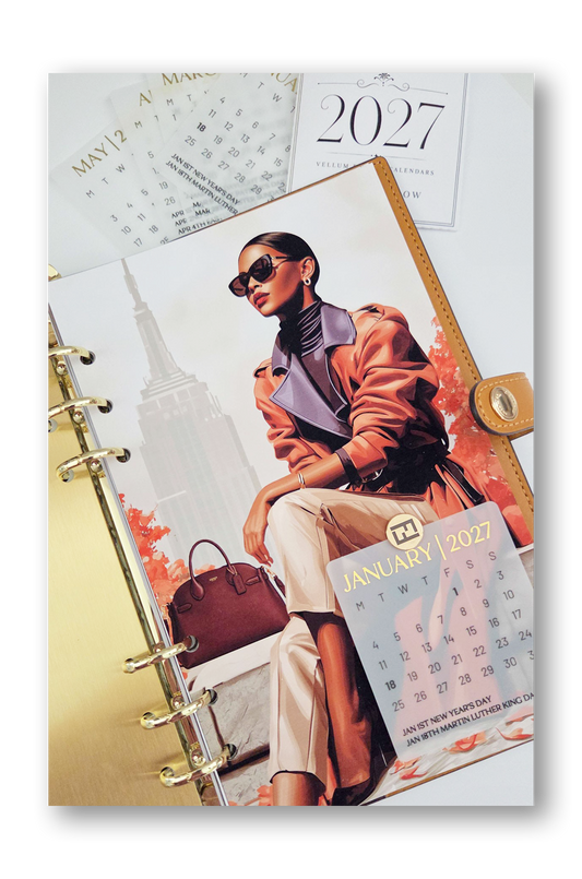 Foiled Vellum Pocket Calendar Cards (12 months) Gold Foil 2027