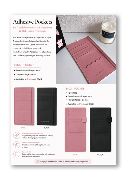 Leather Notebook Adhesive Pocket set (options available)