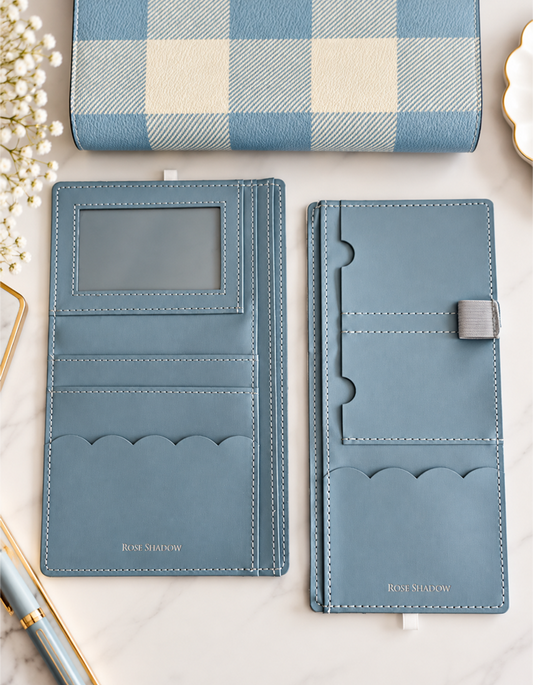 Light Blue PU Leather Notebook Adhesive Pocket set (Gingham Notebook)