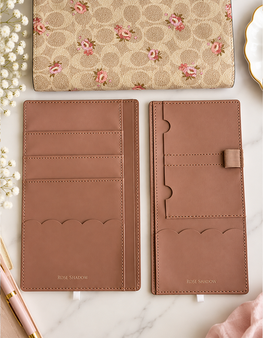 Salmon Color PU Leather Notebook Adhesive Pocket set (Floral Signature Notebook)