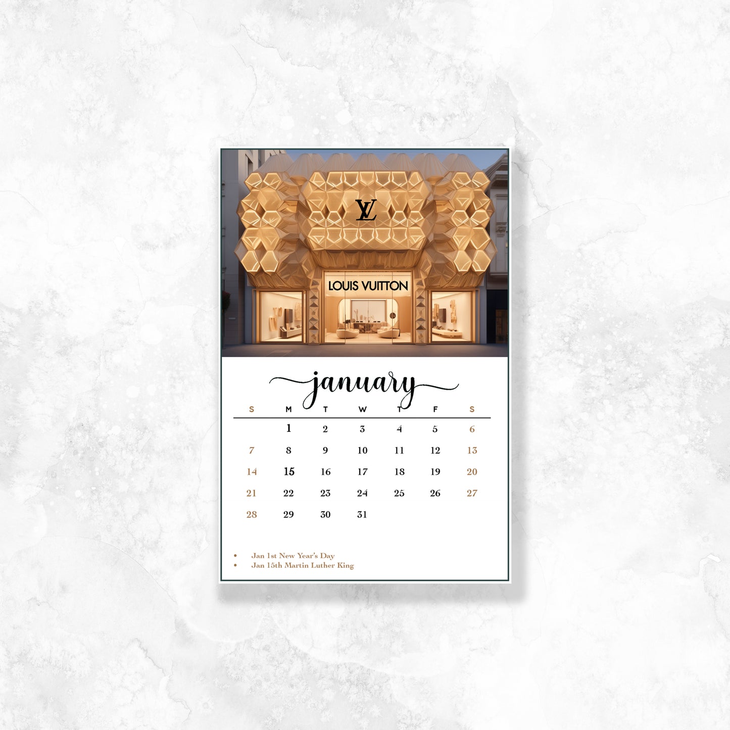 Calendar 4x6 set (All 12 Months) Gold Foil