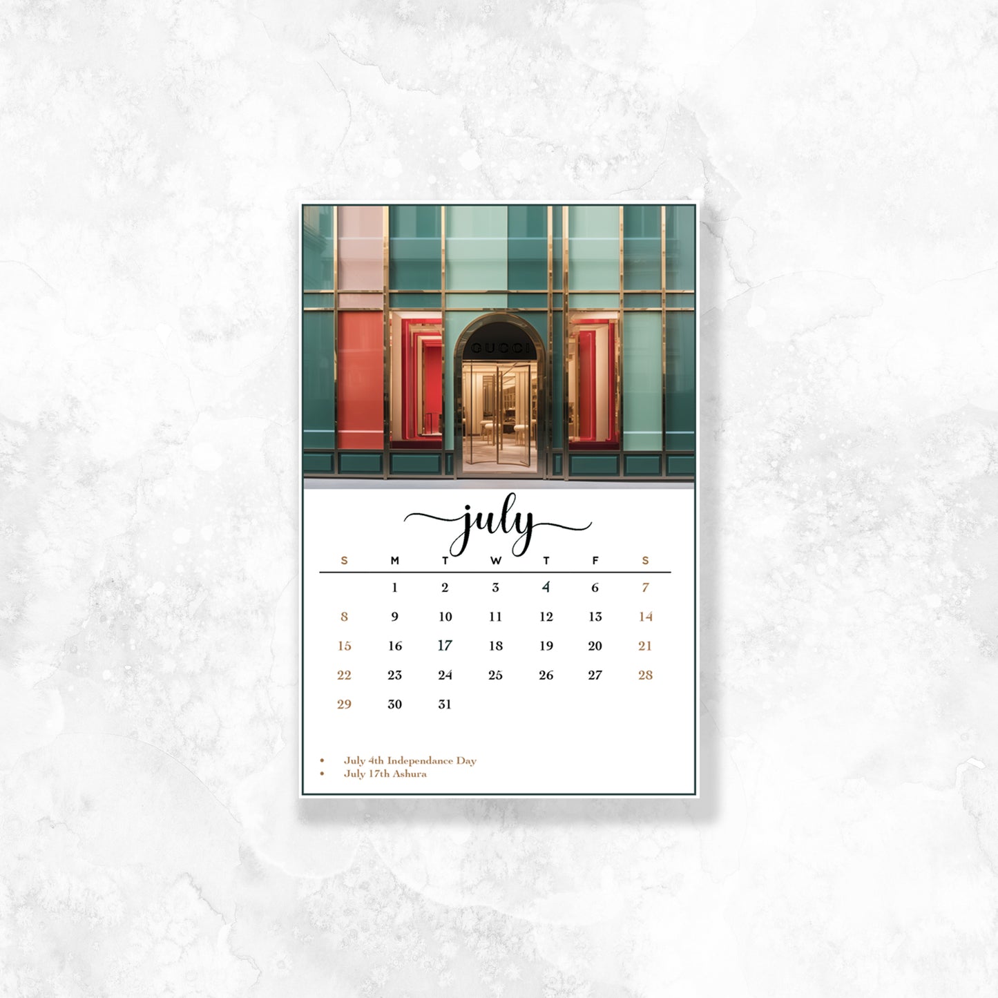 July Calendar Dashboard (Gold Foil