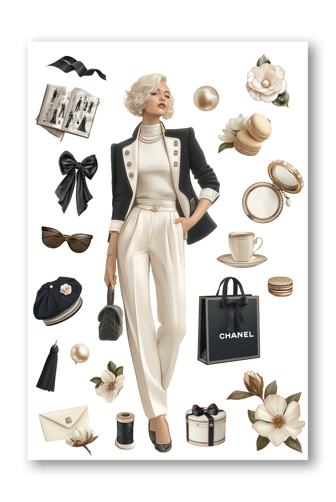White Fashion Girl Camelia Boulevard Journaling sheet