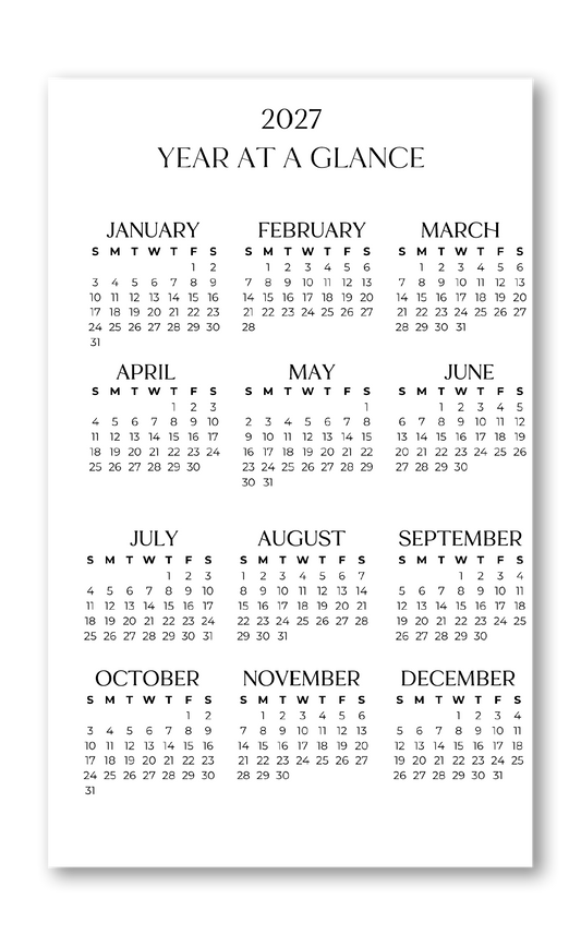 Yearly Overview Calendar Vellum (Gold Foil Only) 2027