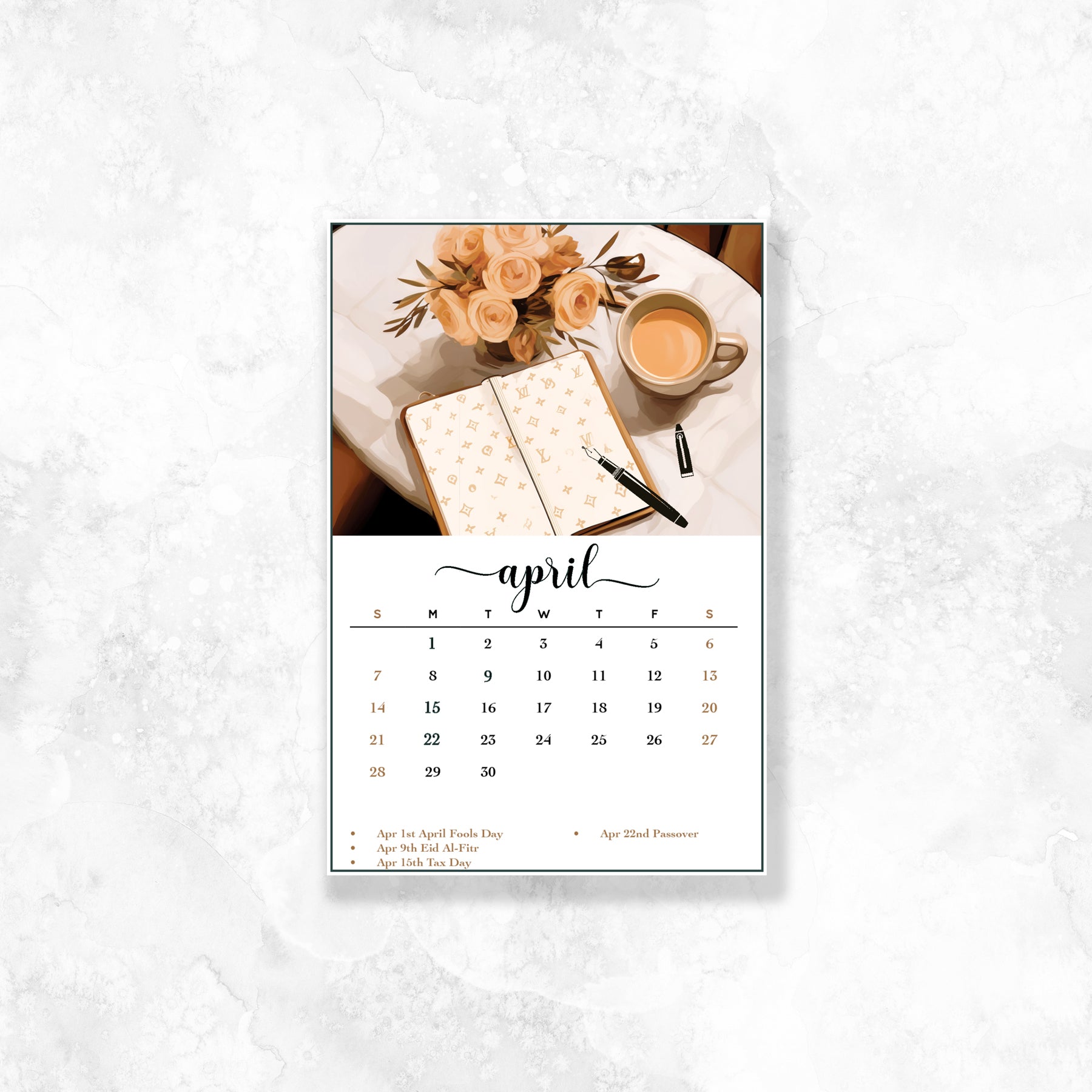 Calendar 4x6 set (All 12 Months) Gold Foil – Rose Shadow Collection