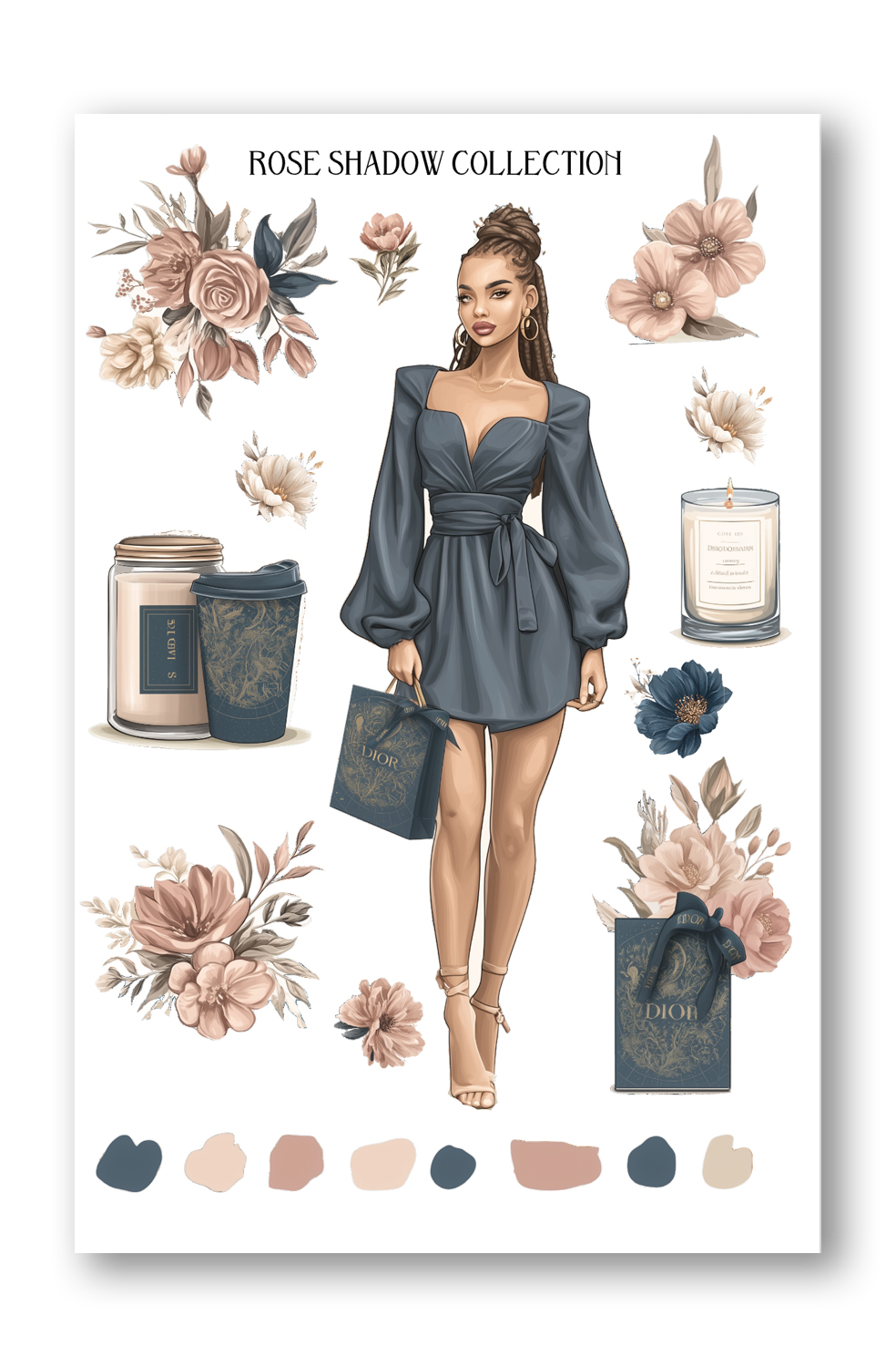 Black Fashion Girl short dress Journaling Sheets VOL 51